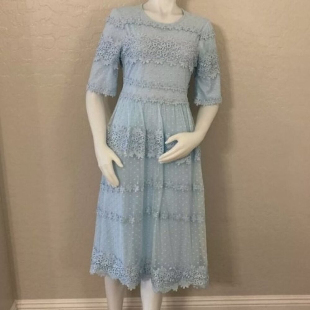 Jessakae Monet Blue Lace Crochet Midi Dress